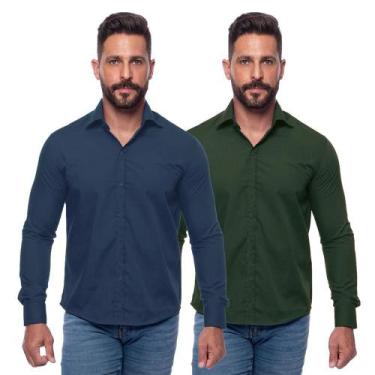 Imagem de Kit Camisa Social Masculina Manga Longa Slim 2 Peças - Teodoro Camisar