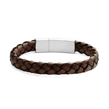 Imagem de Bracelete Aço 20cm Couro Marrom 10mm Fecho Steel Click - Rosso Design