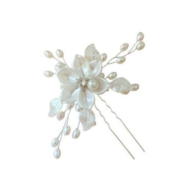 Imagem de Grampo Palito com Flor e Pérolas para Penteado - - Pistache Acessórios