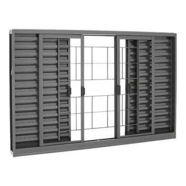 Imagem de Janela Veneziana Grade Quadriculada em Aço 100 x 200 x 12 cm 6 Folhas 