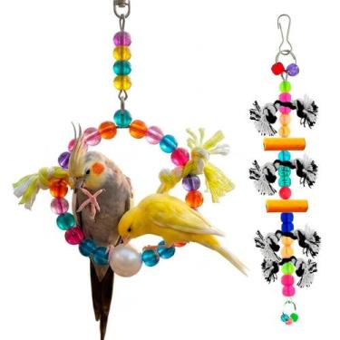 Imagem de Kit Brinquedos para Calopsita Argola e Talo de Madeira Happy Bird - Po