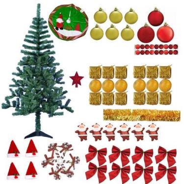Imagem de Árvore De Natal Verde Grande 1,80m 320 Galhos Decorada 82 Itens Enfeit