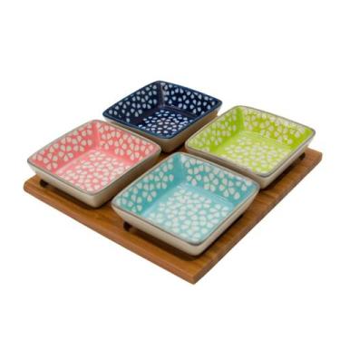 Imagem de Petisqueira de bamboo e ceramica com 4 bowls - BTC, PETISQUEIRA