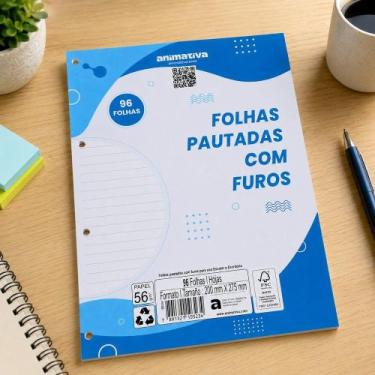 Imagem de Folha Pautada Para Fichário 96 Folhas Com Furos - ANIMATIVA