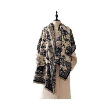 Imagem de Cachecol De Pashmina Jacquard Animal Dupla Face Grosso E Quente Para M