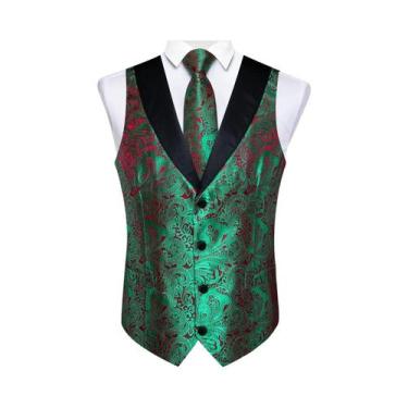 Imagem de Colete De Smoking Masculino Paisley Com Gravata, Lenço De Bolso E Abot