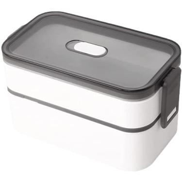 Imagem de Lancheira Bento para crianças e adultos portátil com isolamento térmico para armazenamento de alimentos para viagem Kawaii estilo japonês fofo de camada dupla para micro-ondas refeições seguras de frutas, salada de volta às aulas (branca)