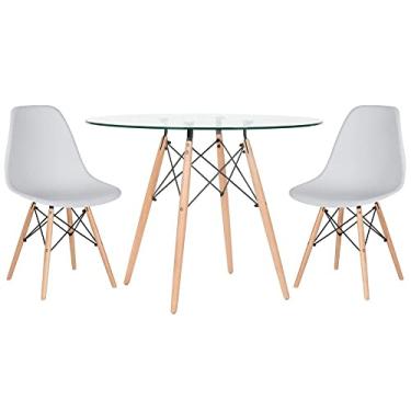 Imagem de Loft7, Kit - Mesa Eames com tampo de vidro 100 cm + 2 cadeiras Eiffel Dsw Cinza claro