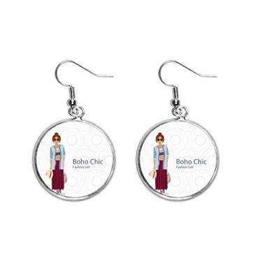 Imagem de Bohe mia wind Fashion Desenho Orelha Pendente Prata Brinco Pingente Joia Feminina