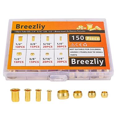 Imagem de Breezliy 150 peças de tubo OD(1/4" 5/16" 3/8" 1/2") passarelas e inserções de compressão de latão, 4 tamanhos, kit sortido de ajuste de compressão de latão