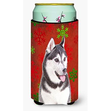 Imagem de Flocos de neve vermelhos Natal Alaskan Malamute Tall Boy Insulator Hugger