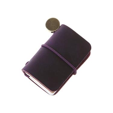 Imagem de SEIWEI Caderno criativo presentes de escrita de couro portátil tamanho mini livro de viagem capa artesanal com folheto de inserção mini caderno de diário 4,8x3,2 cm (1,9''x1,3'') roxo