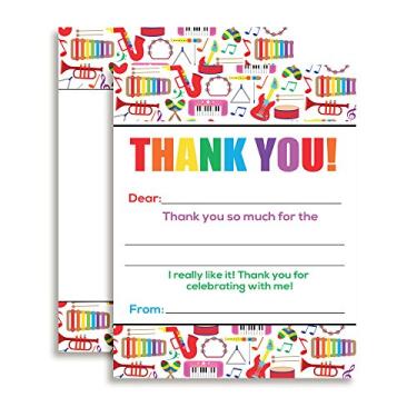 Imagem de Dance and Play Music Notes de agradecimento para crianças, dez cartões em branco de 10 x 14 cm com 10 envelopes brancos da AmandaCreation