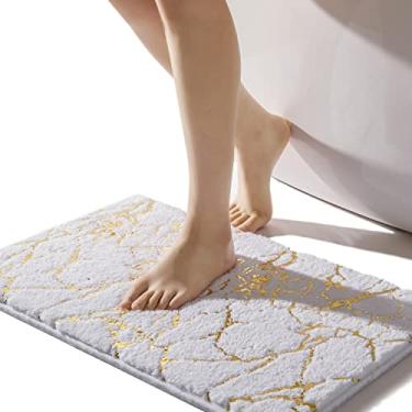 Imagem de Tapete de banheiro de mármore branco e dourado, tapete de banheiro antiderrapante, tapete de banheiro de microfibra superabsorvente, lavável na máquina, tapete para banheira, chuveiro, quarto, 40,64 cm x 61 cm