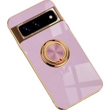 Imagem de ZiEuooo Capa de telefone macia para suporte de anel de dedo magnético de carro para Google Pixel 7/7Pro 6A 5A Shell. Capa galvanizada leve fina elegante suporte (roxo, Pixel 7 Pro)