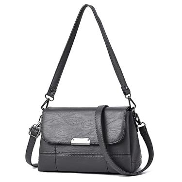 Imagem de Bolsas transversais moda casual com aba para mulheres bolsa de couro macio sob a axila média simples bolsas de ombro, Cinza