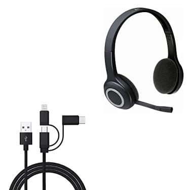 Imagem de Cabo BoxWave compatível com fone de ouvido Logitech H600 (cabo da BoxWave) – Cabo AllCharge 3 em 1 para fone de ouvido Logitech H600 – Preto intenso