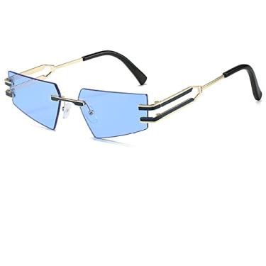 Imagem de Óculos de sol de olho de gato sem aro, masculino, feminino, com lentes coloridas geométricas irregulares, óculos de sol, garota sexy, sem moldura, preto, azul dourado, tamanho único