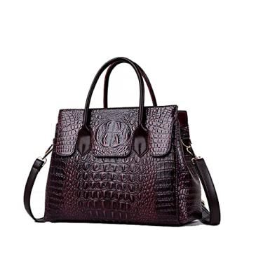 Imagem de Bolsa de mão feminina de crocodilo com alça superior de crocodilo, bolsa tiracolo de couro feminina, Roxa