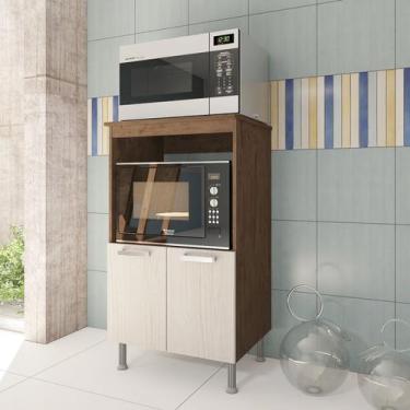 Imagem de Balcão Multiuso Para Forno E Microondas Cozinha 65cm 2 Portas Marrom -