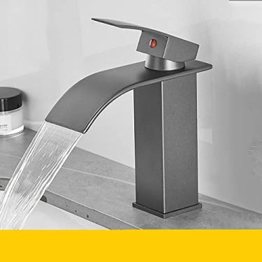 Imagem de Torneira de pia de ouro escovado saída de cascata torneira misturadora quente fria torneira de montagem em deck torneira de lavatório para banheiro,cinza