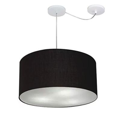 Imagem de Lustre Pendente com Desvio de Centro Cúpula Tecido 45x25 cm, Vivare Iluminação, Pendente4238 PR, Preto, Médio