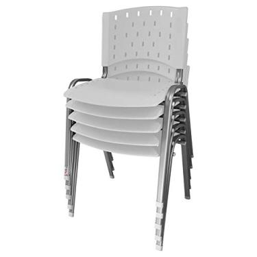 Imagem de Cadeira Empilhável Plástica Branca Base Prata 5 Unidades - ULTRA Móveis