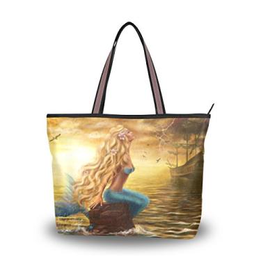 Imagem de ColourLife Bolsa de ombro feminina Princesa Sea Mermaid com alça superior, Colorido., Large
