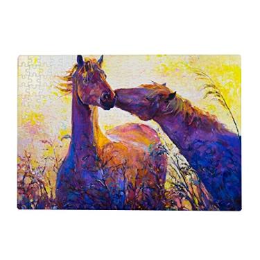 Imagem de ColourLife Quebra-cabeças quebra-cabeça presente de arte para adultos, adolescentes, cavalos de aquarela, jogos de quebra-cabeça de madeira, 300/500/1000 peças, multicolorido