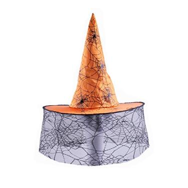 Imagem de Chapéu de bruxa infantil Bestgift chapéu de bruxo fantasia de Halloween chapéu de festa laranja com malha