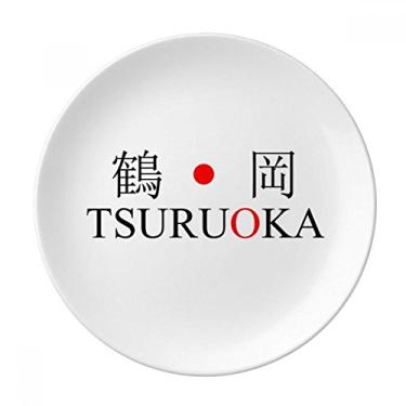 Imagem de Tsuruoka Placa de bandeira do sol vermelha com nome da cidade japonesa de porcelana decorativa Salver Prato de jantar