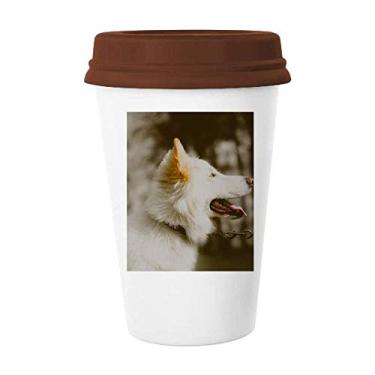 Imagem de Caneca para foto de animal de estimação branca com tampa de cerâmica para copo de café