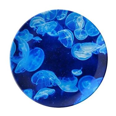 Imagem de Prato de água-viva azul profundo ciência natureza oceano decoração porcelana salver louça jantar prato