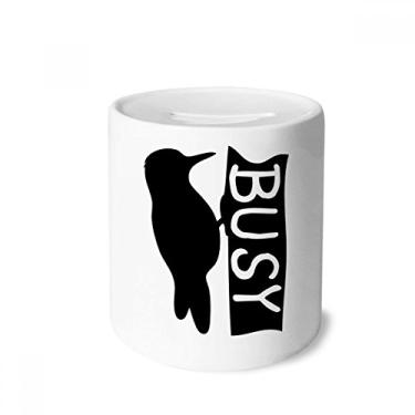 Imagem de DIYthinker Caixa de moedas de cerâmica preta com desenho de animal pica-pau natural para presente de cofrinho