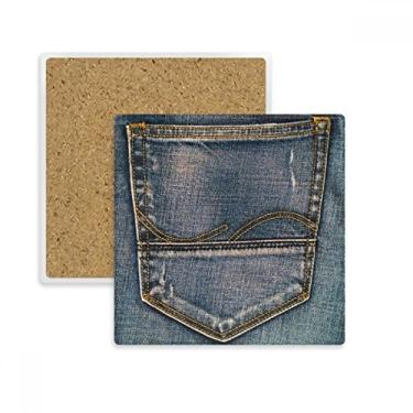 Imagem de Bolso jeans com forro de caubói, tecido quadrado, porta-copos, caneca, suporte subplaca, pedra isolante