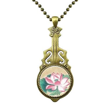 Imagem de DIYthinker Colar de pintura chinesa Water Lotus Figure Antique Guitar Jewelry Music Pendant