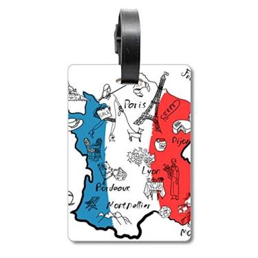 Imagem de Mapa da cidade da França com a bandeira nacional e etiqueta para bagagem com etiqueta para cartão de bagagem