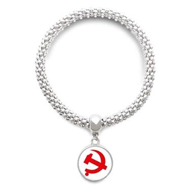 Imagem de DIYthinker Bracelete de prata com símbolo vermelho e símbolo do comunista chinês com pingente de corrente ajustável