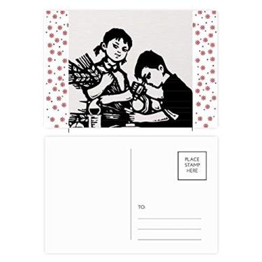 Imagem de Boy Girl Microscópio de trigo Patriotismo Natal Flor Celebração Cartão postal Bênção Cartão de correio