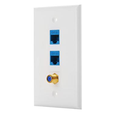 Imagem de IBL- Placa de parede porta Ethernet e cabo banhado a ouro TV Coax F tipo porta (branca), 1 Coax Cable+2 CAT6, 3 Port