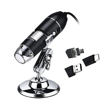 Imagem de Chusui 3 em 1 USB e MICRO USB e microscópio digital tipo C Câmera de ampliação 1600X 8 LEDs com suporte compatível com Android Windows/XP Win 7 8 10 Vista Linux portátil de ampliação de inspeção ZL