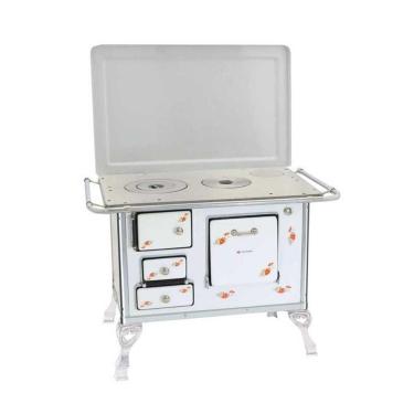 Imagem de Fogão A Lenha 01 Branco Florido Direito Com Tampa 1dftbr - Met. Venâncio