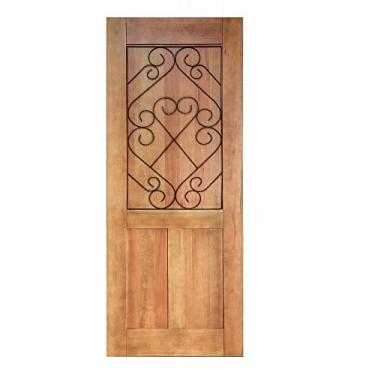 Imagem de Folha de Porta Madeira Maciça Meia Grade Coração Duplo 80x210x3,5cm Cedro Rosa Madeira