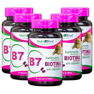 Imagem de Kit 5 Suplemento Biotina Vitamina B7,Nutriblue 60 Caps 380Mg