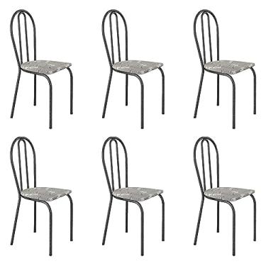 Imagem de Kit 6 Cadeiras de Cozinha Texas Estampado Iguatemi Branco Pés de Ferro Cromo Preto - Pallazio