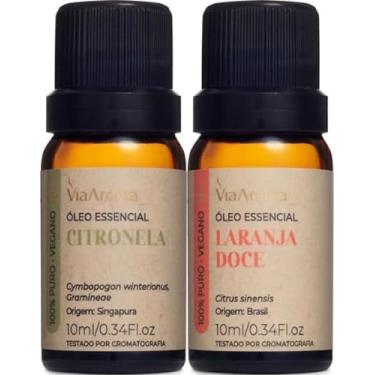 Imagem de KIT 2 Óleos Essenciais Via Aroma Puros e Naturais - Escolha Entre Diversas Fragrancia ex. Menta Piperita, Lavanda, Alecrim e Muito Mais. (Citronela + Laranja Doce)