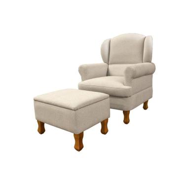 Imagem de Poltrona de Amamentação Pés Fixo e Puff Baú Maternidade Sabrina Bege Linho - Phoenix Baby