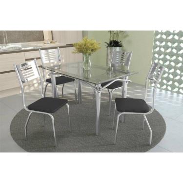 Imagem de Sala de Jantar Completa Amur 120Cm + 4 Cadeiras Munique Cromado Courano Preto