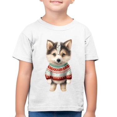 Imagem de Camiseta Algodão Infantil Cachorro Husky Siberiano Natalino - Foca Na