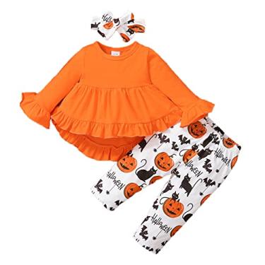 Imagem de Camisetas para meninas tamanho 8 crianças meninas roupa solo manga trompete tops estampa de Halloween calças (laranja, 2-3 anos)